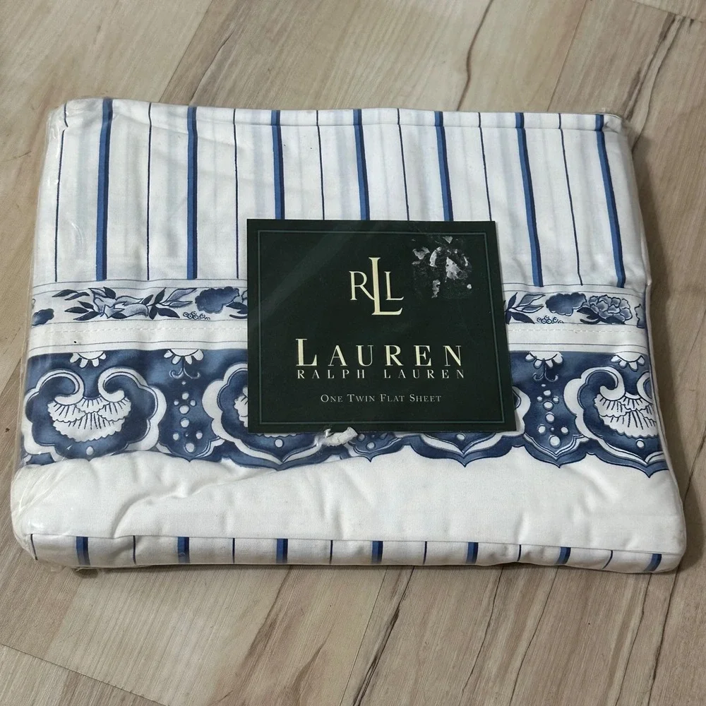 Vintage Ralph Lauren Jonquil Blue Porcelain Twin Flat Sheet New open box